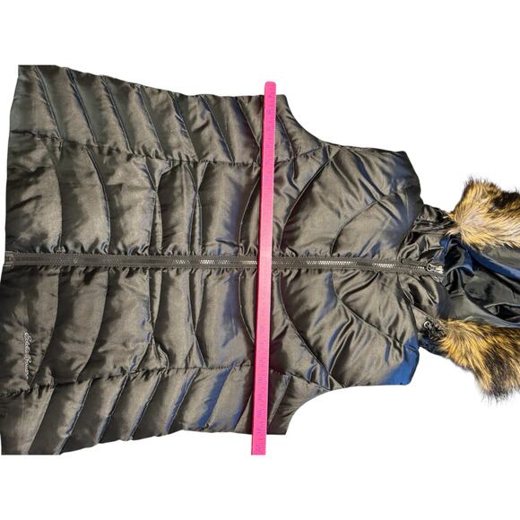 Eddie Bauer Down Puffer Vest Black with Fur Trim Detachible Hood Size L - Picture 6 of 9